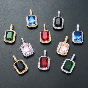 Collier pendentif en pierre de naissance colorée hip-hop, serti de zircon solide, saphir, émeraude, <span class=keywords><strong>rubis</strong></span>, pierre précieuse, <span class=keywords><strong>bijoux</strong></span> de luxe - Product Image 3