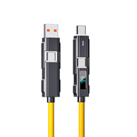 Câble de données USB multifonctionnel 4-en-1 en silicone 66W, vente en gros, charge rapide 3A, affichage LED Type-C pour ordinateur et appareil photo