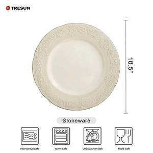 Assiette de service en grès beige de luxe, prix usine, pour cuisine, hôtel, restaurant, traiteur, avec motif en relief - Product Image 6