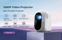 Projecteur LED portable CR55 1080P avec Android 9 intégré, 500 lumens ANSI, 32 Go de ROM, haut-parleurs intégrés, correction automatique de la distorsion trapézoïdale, prend en charge la 4K