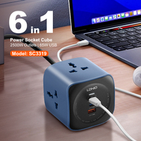 LDNIO SC3319 Universal 6 en 1 Cubo de tira de toma de corriente con toma USB 3 salidas PD + QC 3,0 para adaptador de tira de viaje de carga rápida