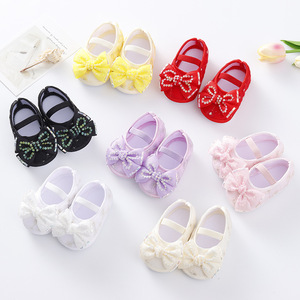 Chaussures <span class=keywords><strong>de</strong></span> bébé princesse à nœud mignon, semelle souple, respirantes, antidérapantes, chaudes, avec fermeture à bande élastique, pour tout-petits <span class=keywords><strong>de</strong></span> 0 à 1 an - Product Image 1