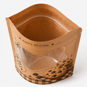 Custom Printed Kraft Paper Cookie Packaging Bag Resealable Zipper Stand Up Pouch with Clear <b>Window</b> - Product Image 2