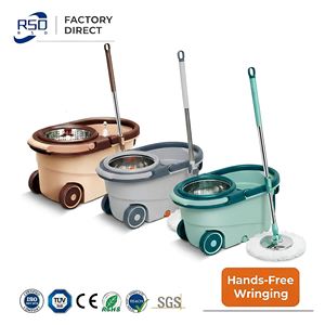 Seau essoreur rotatif 15L à double système de pression, en acier inoxydable, pour nettoyage humide et sec des sols, avec manche télescopique et roues - Product Image 4