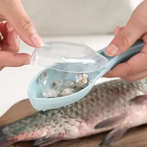 Manual Fish Scales Scraper Kitchen Seafood Tools Gadgets Plastic Fish Scales Scraper with Storage Box