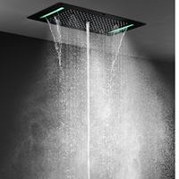 Mitigeur thermostatique avec pomme de douche effet pluie, système de douche noir pour salle de bain à LED 5 fonctions, robinets déviateurs
