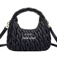 Sac Boston en cuir véritable tressé pour femme SHX, sacoche bandoulière de luxe avec poignée et accessoires en laiton doré, polyester, tendance