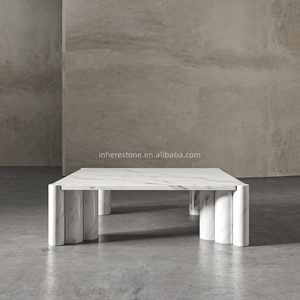 Eco Friendly Arabescato bianco marmo quadrato tavolino da caffè levigato finitura naturale mobili sostenibili - Product Image 2