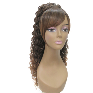 Extension capillaire en Fiber synthétique, 1 pièce, queue de cheval <span class=keywords><strong>avec</strong></span> <span class=keywords><strong>frange</strong></span>, Deep Wave, cheveux crépus bouclés, lisses - Product Image 3