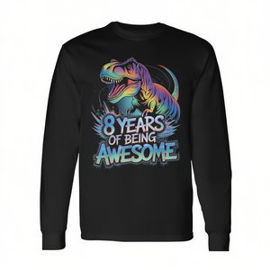T-shirt a maniche lunghe per il 8° compleanno dei dinosauri per ragazzi, maglietta per il 8° compleanno - Product Image 2