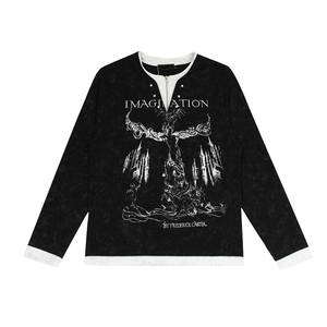 Nuova Collezione <span class=keywords><strong>Abbigliamento</strong></span> <span class=keywords><strong>Uomo</strong></span> - Stile Americano <span class=keywords><strong>Dark</strong></span> - Stampa Graffiti Trendy - T-shirt a Maniche Lunghe a Due Pezzi Connessi per <span class=keywords><strong>Uomo</strong></span> - Product Image 5