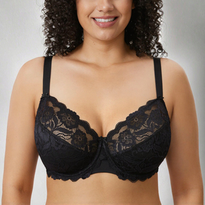 HNKWL <span class=keywords><strong>Reggiseno</strong></span> da donna con supporto completo in pizzo, <span class=keywords><strong>senza</strong></span> imbottitura, con <span class=keywords><strong>ferretto</strong></span>, taglie forti, in Spandex/Nylon 105E/85E - Product Image 3