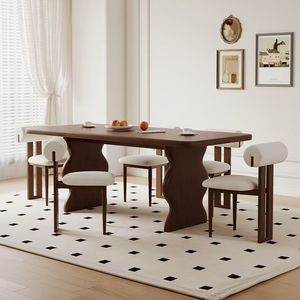 Dining <b>Table</b> And Chair Set Solid Wood Rectangular Ripple Pattern Designer <b>White</b> Ash Wood For <b>Small</b> Apartments - Product Image 5