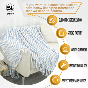 <strong>Blue</strong> and White Striped <strong>Throw</strong> with Plait, Soft Chenille Knitted Lightweight Fleece Blanket with Tassels for Couch Sofa Bed - Product Image 6