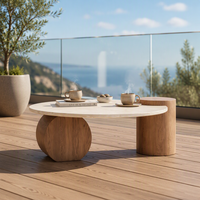 Table basse en bois massif avec accent marbre, design bas, pour salon, petit appartement, décoration de maison d'hôtes