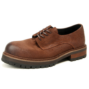 Chaussures en cuir épaisses à bout rond et semelle épaisse, style rétro pour homme, en daim marron, style automne, tailles 38-44 - Product Image 1