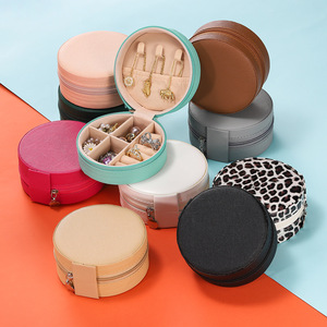Portable Round Fabric Jewelry <b>Box</b> <b>Small</b> Size Travel Jewelry Organizer <b>Storage</b> Case for Rings Necklaces Earrings - Product Image 4
