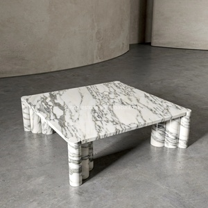 Eco Friendly Arabescato bianco marmo quadrato tavolino da caffè levigato finitura naturale mobili sostenibili - Product Image 5