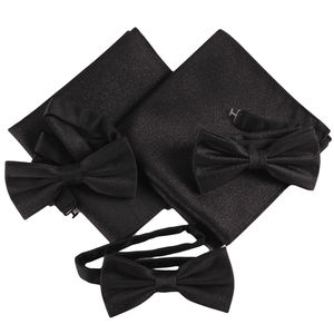 Ensemble personnalisé de couleur unie noire <span class=keywords><strong>avec</strong></span> nœud <span class=keywords><strong>papillon</strong></span> et mouchoir de poche de mariage en polyester métallisé pour hommes pour nœud <span class=keywords><strong>papillon</strong></span> de fête Fo - Product Image 1