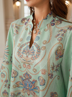 Robe Abaya de luxe vert menthe brodée de fleurs pour femme, robe longue évasée, caftan islamique, élégante, en polyester, taille unique pour adultes