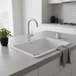[BAEKJO] ÉVIER EN ÉMAIL 540 BLANC Contemporain, couleur émail, avec profil carré fait main et rembourrage insonorisant - Product Image 2