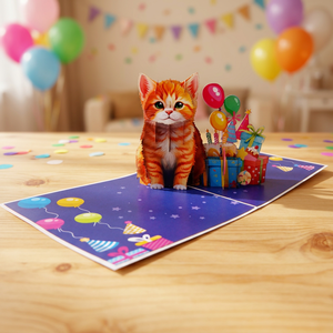 Carte pop-up 3D faite à la main, découpe de papier personnalisée, chaton de dessin animé, décoration de fête d'anniversaire, forme personnalisée, cadeau artisanal découpé - Product Image 2