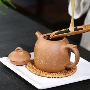 Set teh Kongfu buatan tangan tradisional Tiongkok teko teh ungu Yixing Zisha