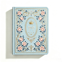 Carnet vintage personnalisé A5 bleu clair avec dorure or, couronne de roses, journal cadeau pour femmes