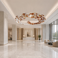 Lustre de plafond rond en verre soufflé sur mesure, luminaire suspendu LED en forme de feuille pour l'éclairage des projets d'hôtels, de halls, de mosquées et de palais