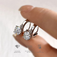Boucles d'oreilles De D Color Pass Diamond Tester VVS 2ct S925 Round Brilliant Cut Moissanite Plain Loop Dangle Ear Stud Earrings