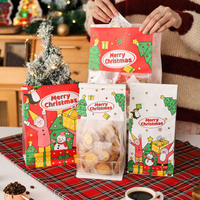 Sacs personnalisés imprimés pour biscuits et bonbons, avec fenêtre transparente, fond carré, en papier, pour nougats croustillants en forme de flocon de neige, Joyeux Noël