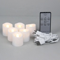 Lot de 6 fausses bougies votives blanches à piles, bougies chauffe-plat rechargeables sans flamme USB, bougies à LED avec minuterie