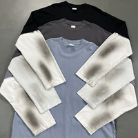 T-shirt thermique streetwear à manches longues double couche délavé à l'acide, coupe ample et oversize de haute qualité, 100% coton, écologique, vintage