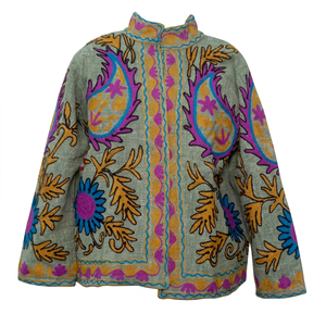High Quality Handmade Breathable Women's Autumn Winter Floral Quilted Jacket Suzani Embroidery Short Cotton Knitted Fabric <b>Robe</b> - Product Image 1