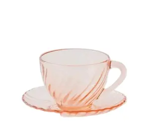 Оптовая продажа, индивидуальный экологически чистый розовый домашний офисный питьевой набор с блюдцем, стеклянная чашка для воды, кофе, чая