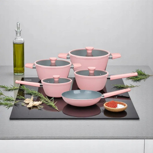 High Quality <b>Ceramic</b> Coated Pot <b>Pan</b> Silicone Glass Lids Soft Touch Handle Non Stick 9 Piece Forged Aluminium Cookware Set - Product Image 5