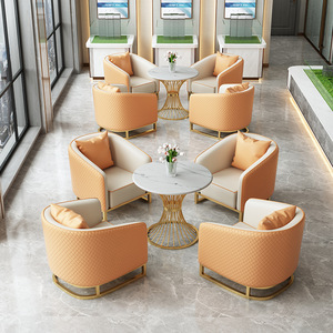 Hotel Sofa Set With Table And Chairs Fabric Metal <b>Frame</b> Durable For Reception Area - Product Image 4