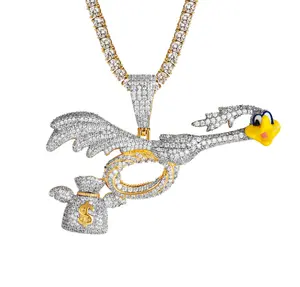 DUYIZHAO Hip Hop Jewelry Fashion 3D Bird Catch Dollar Bag Pendant with Personalized Hip Hop Tennis Chain