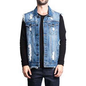 Chaleco de hombre último diseño logotipo personalizado hombres alta calidad al por mayor Casual 100% algodón Denim chaleco transpirable hombre Jeans chaleco para niños - Product Image 1