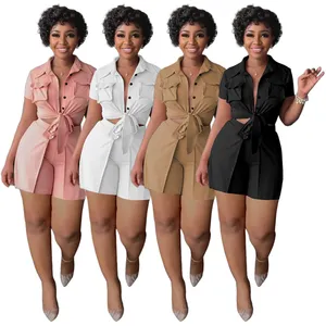 Vintage Sommer xxl Damen bekleidung zwei zweiteilige Button-up-Kurzarmhemd und Shorts Set Sommer Kleidung für Frauen