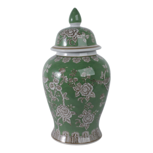 Vaso decorativo in ceramica con disegno di uccelli verdi e fiori per soggiorno, ufficio e decorazioni per la casa - Product Image 3