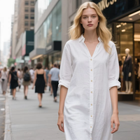 2025 été Collection femmes chemise décontractée robe grande taille ample coton lin Style doux avec longueur Midi taille naturelle