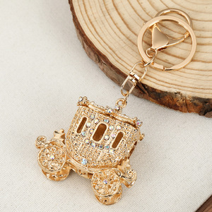 Unisex Luxury Rhinestones Metal <b>Anime</b> Promotional Accessories Fine Cartoon Cute Pumpkin Wagon <b>Keychain</b> - Product Image 4