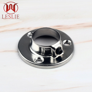 Leslie Wardrobe Round Tube Flange Seat <b>Chrome</b> Plated Iron Wall Mount Clothes Rod Holder Non Detachable Thickening - Product Image 1
