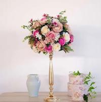 Pièce maîtresse de table de mariage artificielle dorée, vase à fleurs, bougeoir, décoration de table pour la maison