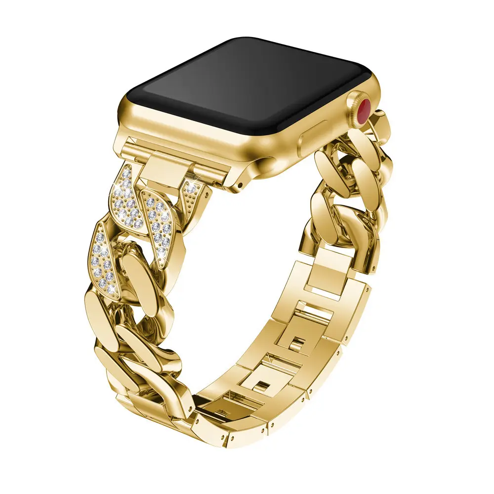 Hot Selling Charm Custom Metal Smart Watch Strap Chain Stainless Steel Luxury Diamond Bracelet Watch Band For Apple