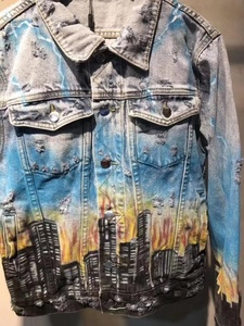 Stock personnalisé pour hommes sous marque privée OEM <span class=keywords><strong>veste</strong></span> <span class=keywords><strong>en</strong></span> <span class=keywords><strong>jean</strong></span> pour hommes peinte à la main <span class=keywords><strong>en</strong></span> bleu livraison directe - Product Image 3