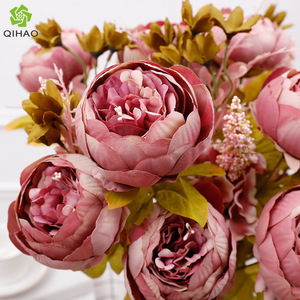 QIHAO 13-Forked Autumn Peony Silk Flower High Simulation Wedding Home Decoration - Product Image 1