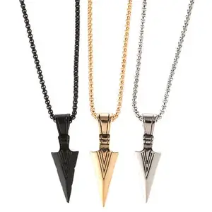 Wholesale Custom Logo Punk Hiphop For Mens jewlery Arrow Pendant With Chain Stainless Steel Long Necklace