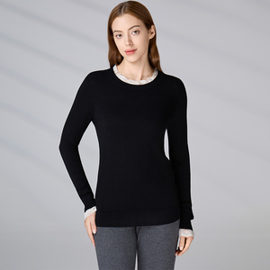 Pull en tricot à col rond pour femme, coupe ajustée, avec empiècements en dentelle, style décontracté hiver, personnalisable OEM ODM - Product Image 1